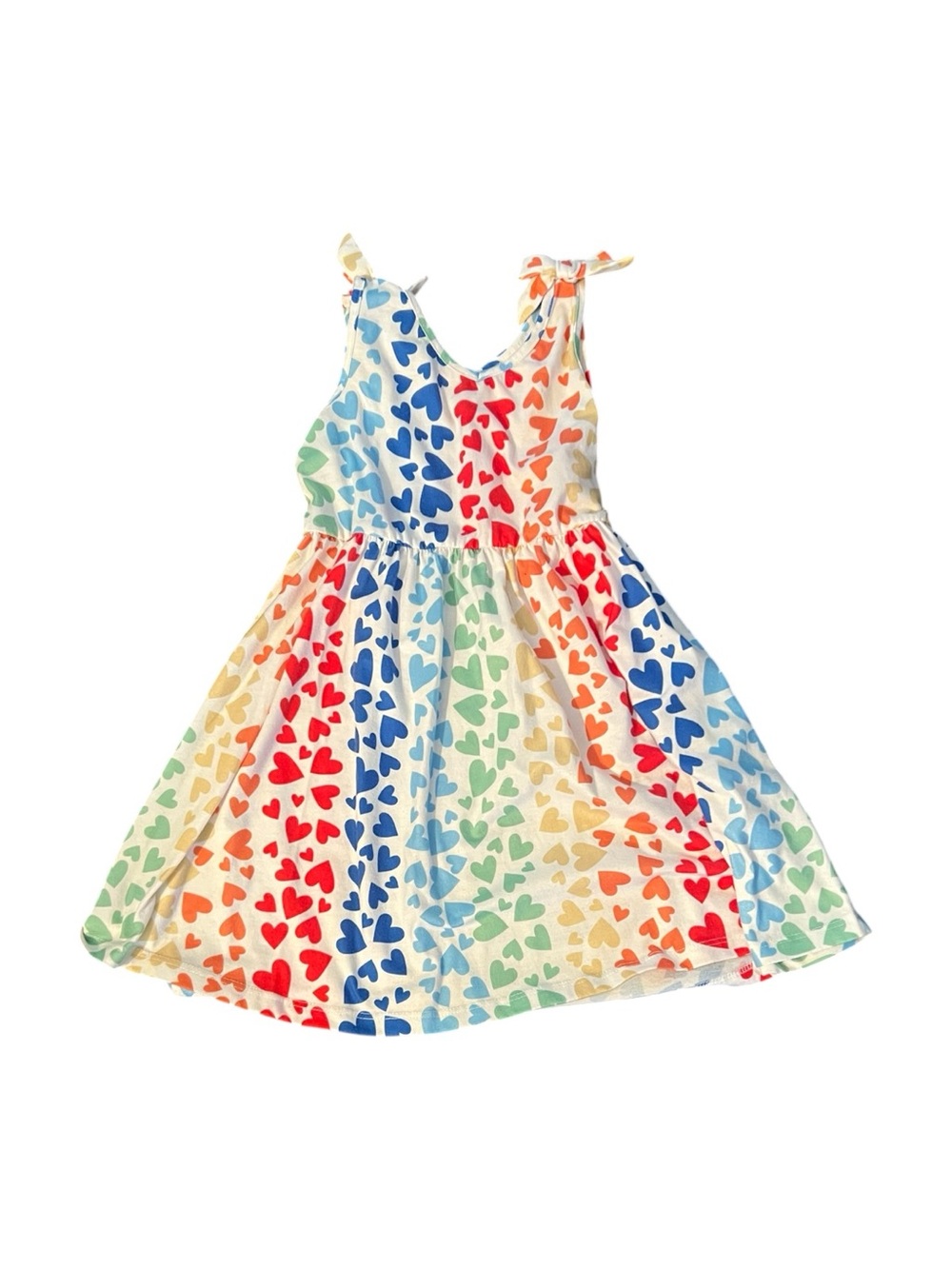 Girls Rainbow Heart Print Tie-Shoulder Sundress, Size 5-6 - Picture 2 of 6